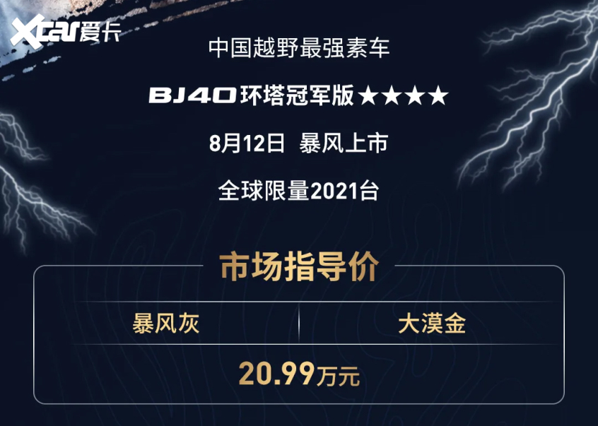 BJ40环塔冠军版正式上市 售20.99万元