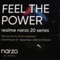 Realme Narzo 20系列将于9月21日发布