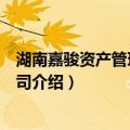 湖南嘉骏资产管理有限公司（关于湖南嘉骏资产管理有限公司介绍）