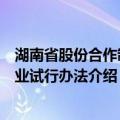 湖南省股份合作制企业试行办法（关于湖南省股份合作制企业试行办法介绍）