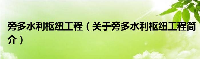 旁多水利枢纽工程（关于旁多水利枢纽工程简介）