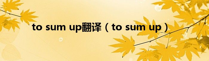 to sum up翻译（to sum up）