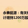 永泰能源：有关核心管理人员将进行第六次增持公司股票 预计增持1200万股至1400万股