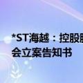 *ST海越：控股股东高鑫金控因涉嫌信披违法违规收到证监会立案告知书