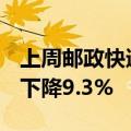 上周邮政快递累计揽收量约32.37亿件，环比下降9.3%