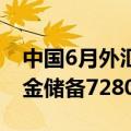 中国6月外汇储备 32223.6亿美元，6月末黄金储备7280万盎司