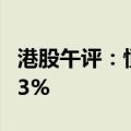 港股午评：恒指涨0.27% 科指冲高回落涨0.73%