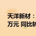 天洋新材：预计上半年净亏损280万元-420万元 同比转亏
