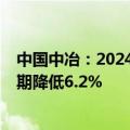中国中冶：2024年上半年新签合同额6777.9亿元 较上年同期降低6.2%