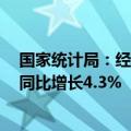 国家统计局：经初步核算，我国2024年二季度金融业GDP同比增长4.3%