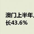 澳门上半年入境旅客约1672.9万人次 同比增长43.6%