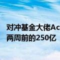 对冲基金大佬Ackman新基金的筹资目标40亿美元，远低于两周前的250亿