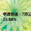 申通快递：7月公司快递服务业务收入38.99亿元，同比增长25.88%