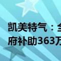 凯美特气：全资子公司海南凯美特收到用电政府补助363万元