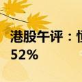 港股午评：恒指跌0.38%，恒生科技指数跌1.52%