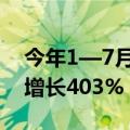今年1—7月外籍人员来华观光人次同比分别增长403%