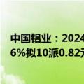 中国铝业：2024上半年净利润约70.16亿元 同比增长105.36%拟10派0.82元