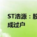 ST浩源：股东周举东被拍卖800万股股份完成过户