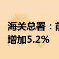 海关总署：前8个月我国进口铁矿砂8.15亿吨 增加5.2%