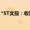 *ST文投：收到北京证监局责令改正监管措施