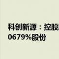 科创新源：控股股东一致行动人舟山汇能计划减持不超过0.0679%股份