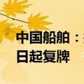 中国船舶：拟换股吸收合并中国重工 股票明日起复牌