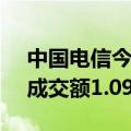 中国电信今日大宗交易折价成交1850万股，成交额1.09亿元