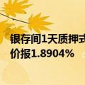 银存间1天质押式回购(DR001)开盘报1.6%，上日加权平均价报1.8904%