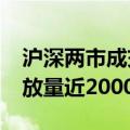 沪深两市成交额突破4000亿元，较昨日此时放量近2000亿元
